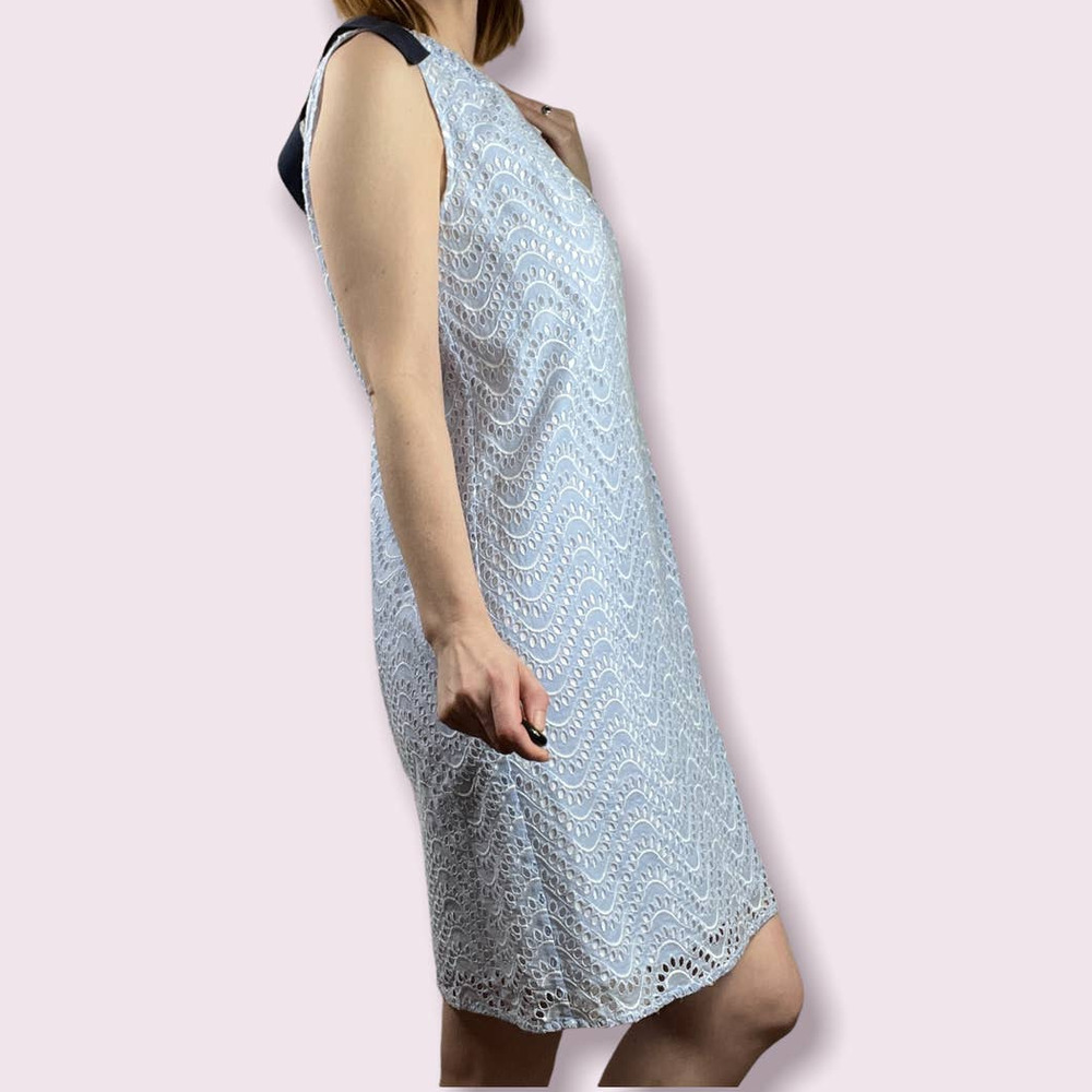 Preppy Spring Brooks Brothers Blue white eyelet shift dress 100% Cotton